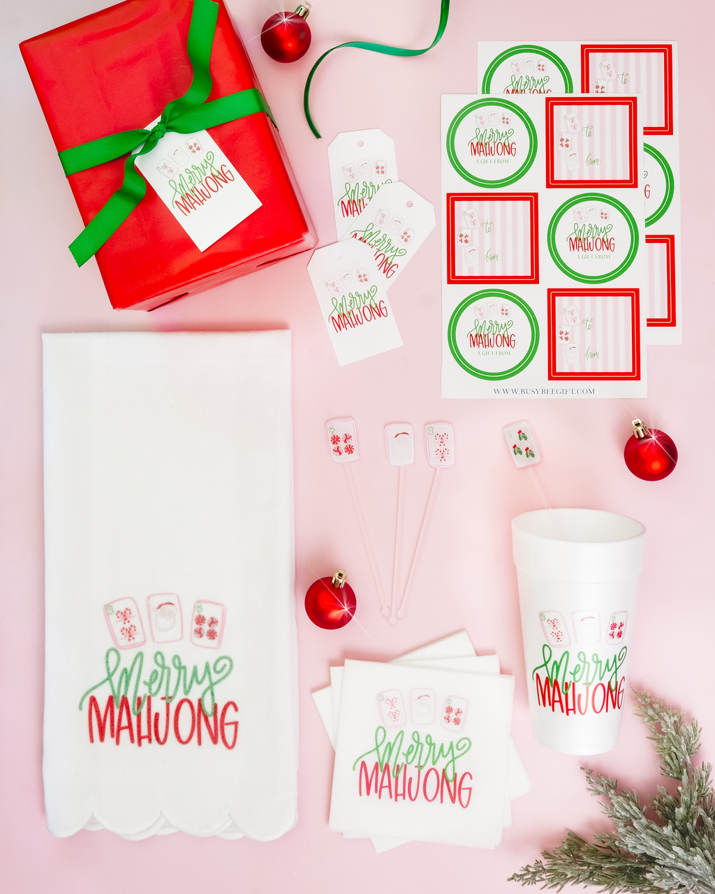 Busy Bee Gift - Wholesale Disposable Napkin - Merry Mahjong Christmas Cocktail Napkins | Set of 202