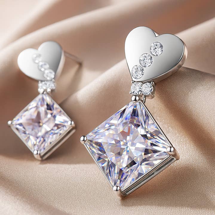 14 k White Gold fylld Square CZ diamant hjärta Stud örhänge för wholesale av Sephla