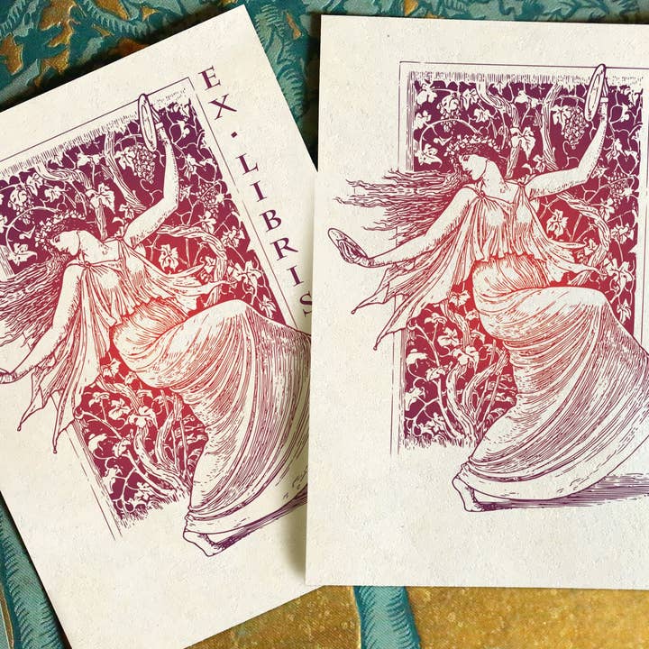 Bacchante dansante, ex-libris en papier gommé pour la vente par Ebon et Noir LLC