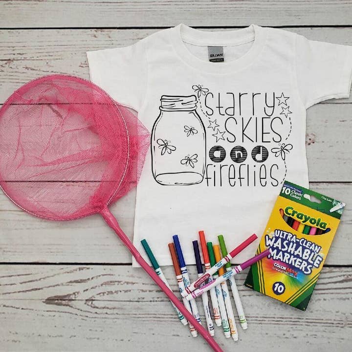 Feuille de coloriage Ciel étoilé et lucioles Couleur unique (Jeunesse) pour la vente par Heat Transfer Hub