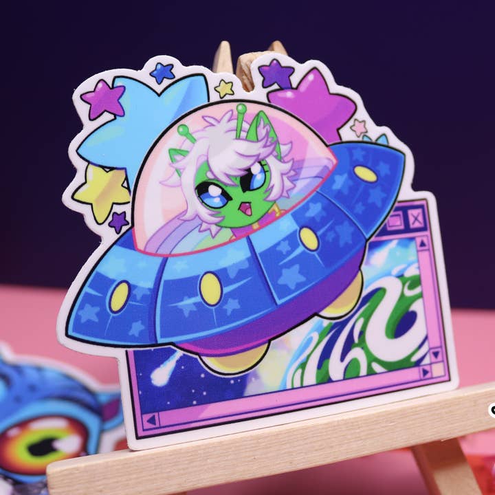 Alien Cat Vinyl Sticker for wholesale by Triclops Rabbit