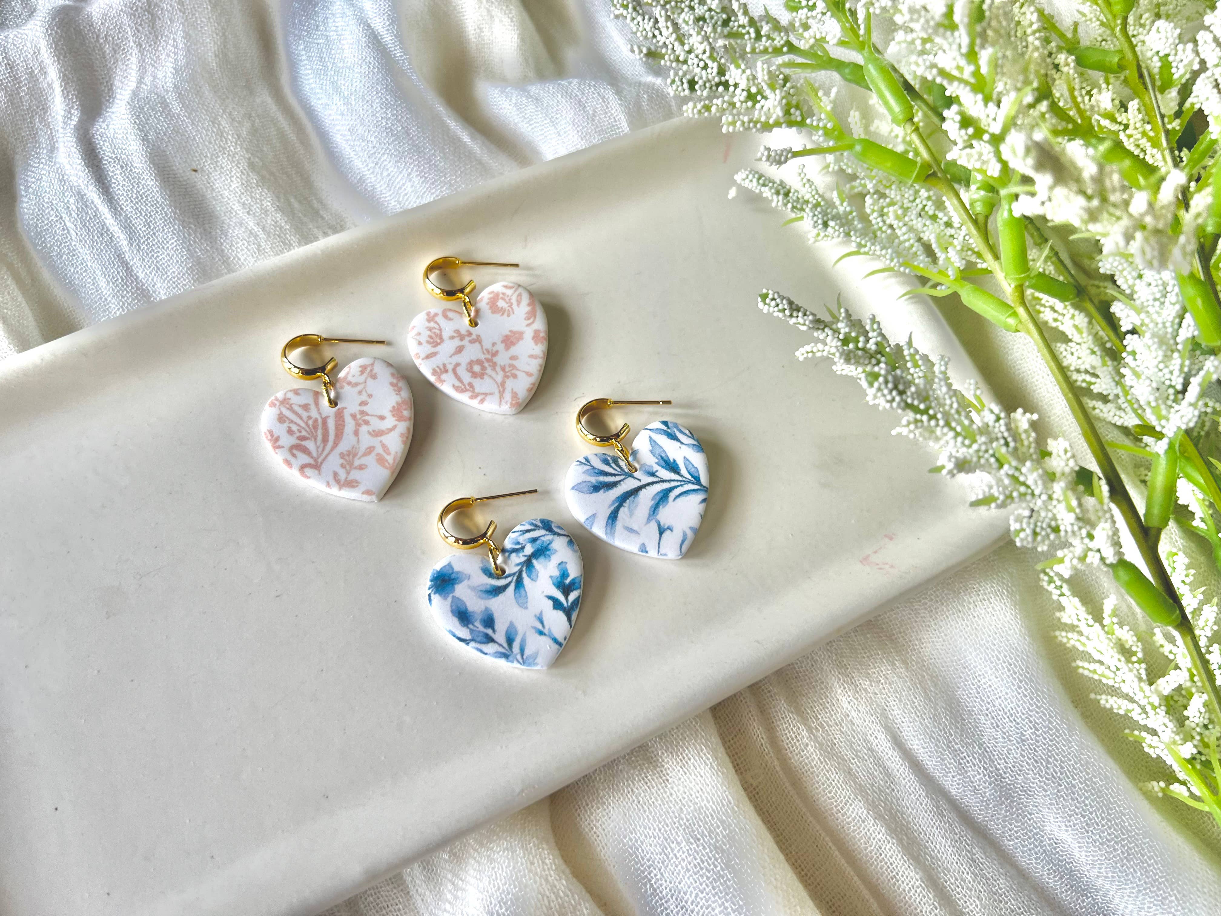 SeizeTheClayJewelry – wholesale Dangle earrings – Floral Heart Earrings, Orange Heart Earrings, Blue Hearts5
