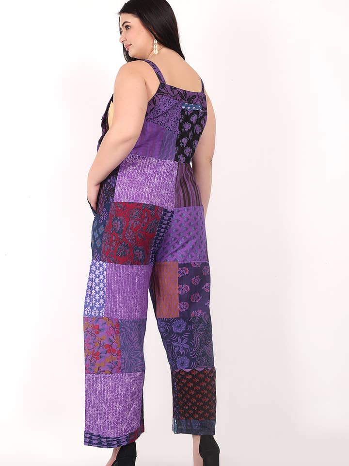Wevez - Vente Combinaison – femme - Combinaison à jambes larges avec poches patchwork et motif floral pour femmes10