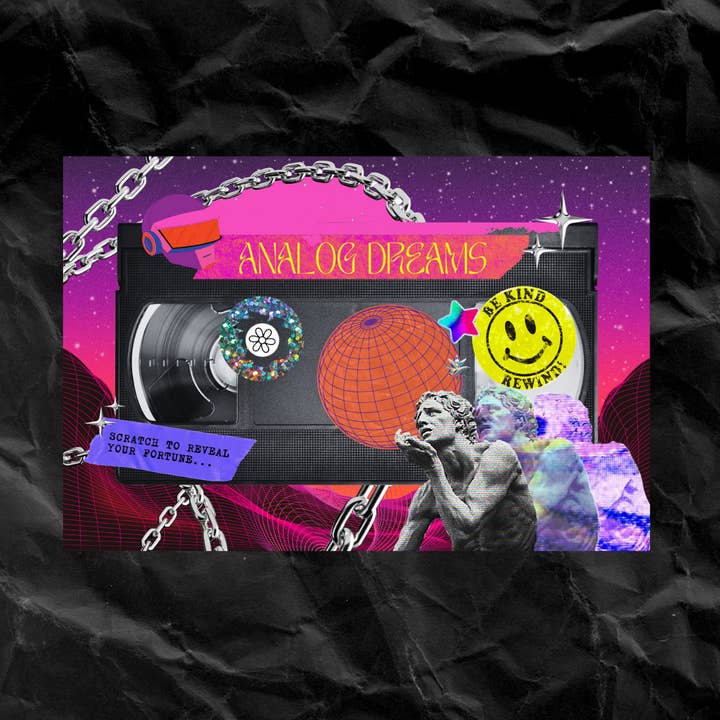 ANALOG DREAMS Retro VHS Vaporwave Scratch Off Fortune Card for wholesale by Cosmic Butcher