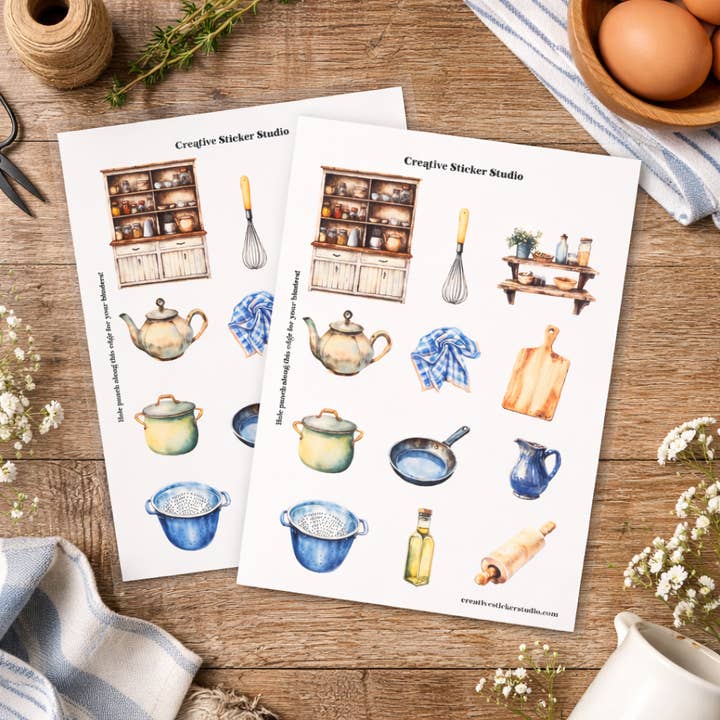 Sticker Sheet Set of 2 - Kitchen Tools + Hutch for wholesale by Creative Sticker Studio
