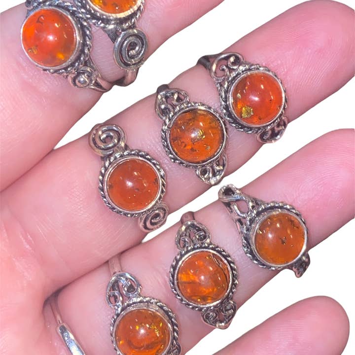 Amber Rings Fitted Silver Amber Crystal Rings for wholesale by Moon River Designs