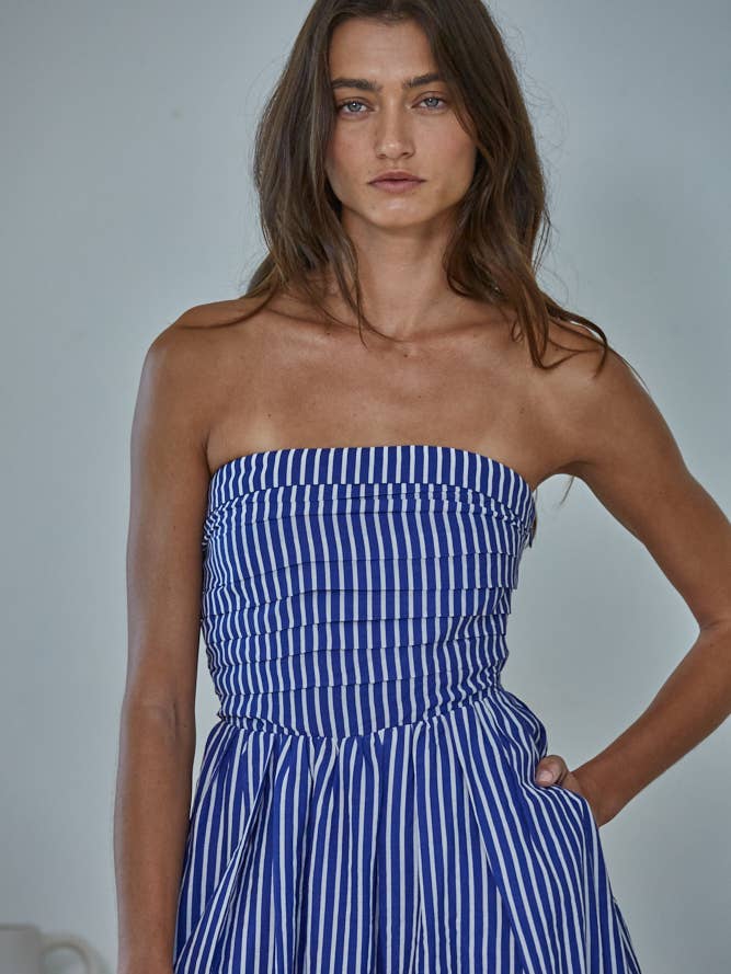 By Together – Engroshandel Kjole - Dame – L6998 | Strimmeløs Flare Maxikjole med Stribet Rørhals14