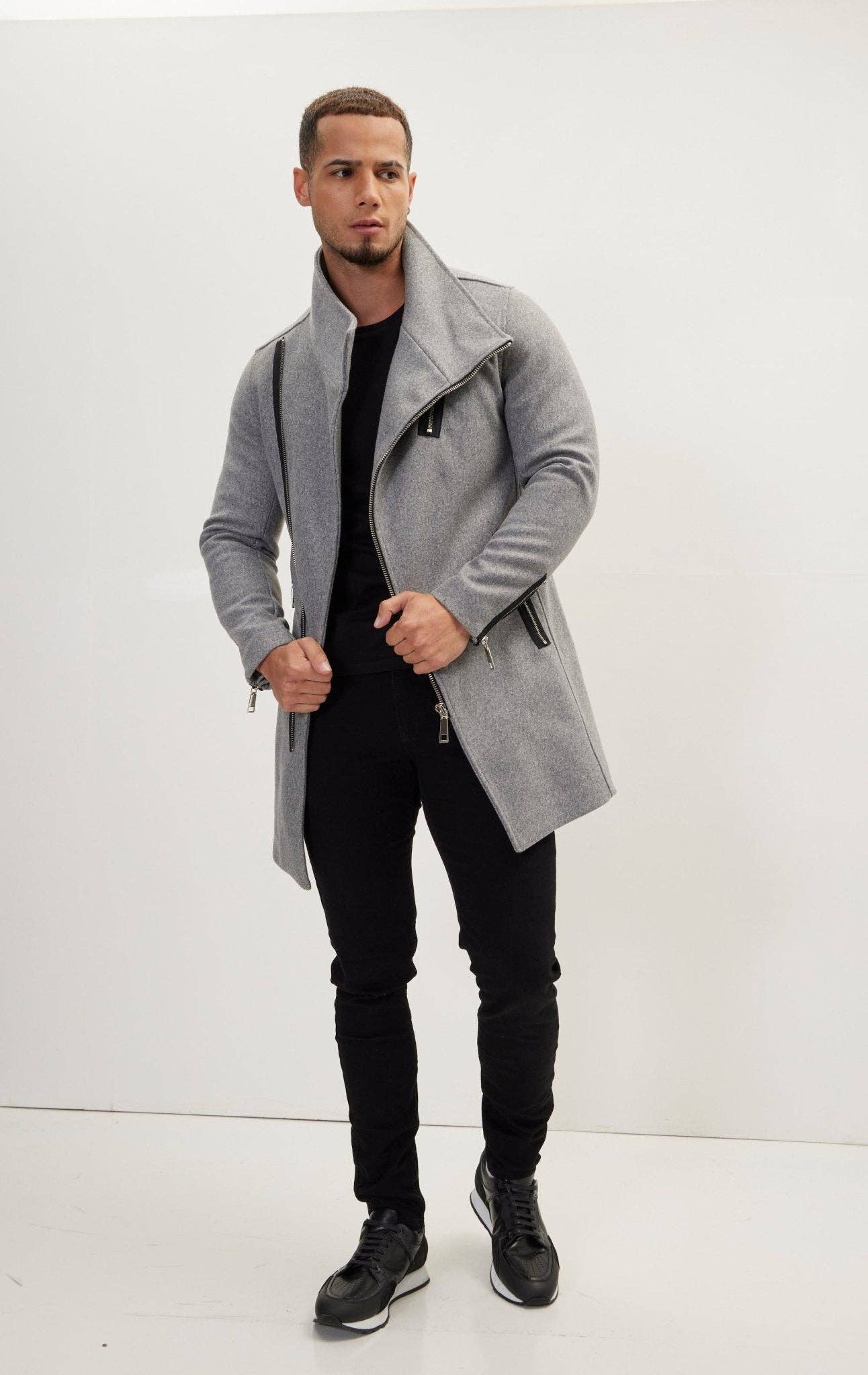 Men's Asymmetrical Zipper Closure Coat - Grey for wholesale on Faire3