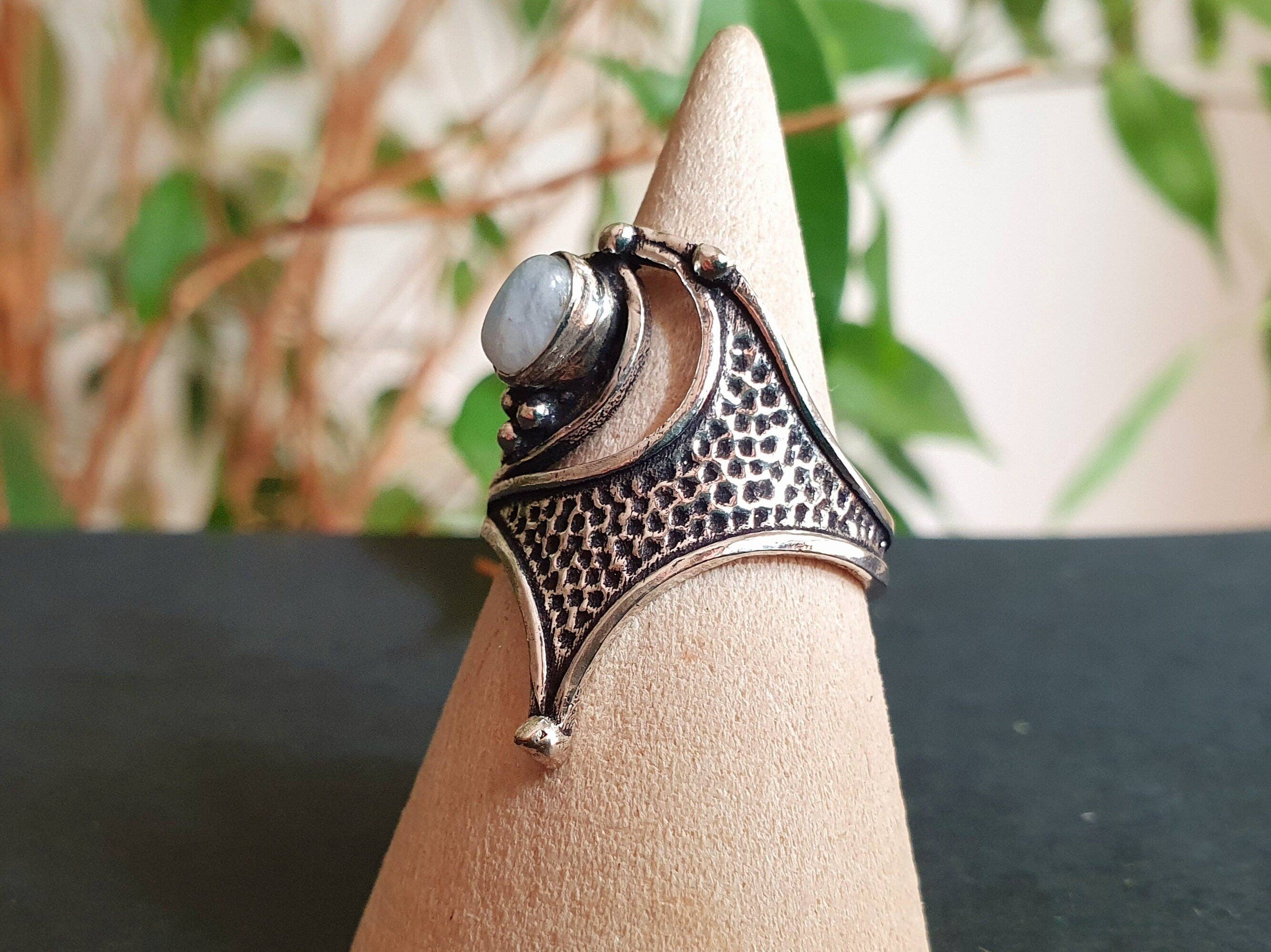 Kaali Boutique - Wholesale Multi-Stone Ring - Boho Moonstone Silver Ring / Pretty / Large / Ethnic / Rustic / Festival / Tribal / Blue / Hippie / Gypsy / Psy / Stone / Healing2