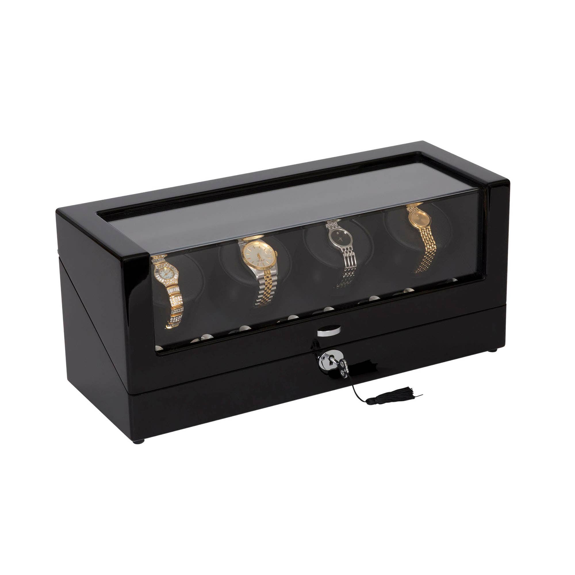 Mele and Co (Canada) - Wholesale Jewelry Box/Organizer - Mele and Co Langdon Glass Top Locking Four Watch Winder1