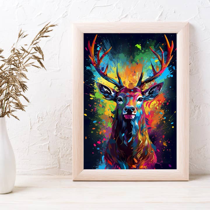 Splatter Art Stag Print for wholesale by Suave Art Prints
