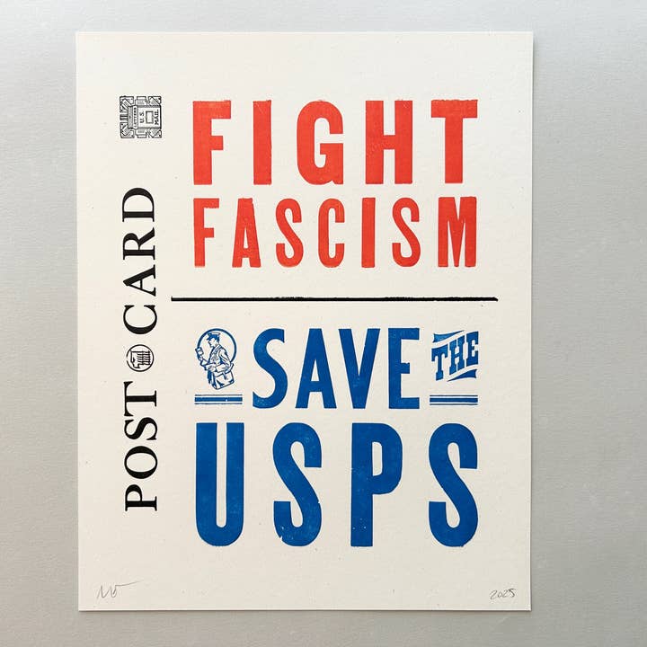 11x14 Letterpress Print - Vecht tegen fascisme, red USPS voor wholesale door Runaway Press
