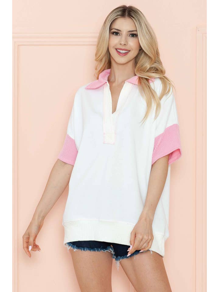 Burgundy Apparel - Wholesale Tunic - Women's - SHORT SLEEVE LOOSE FIT TOP WITH WAVE RIB CONTRAST7