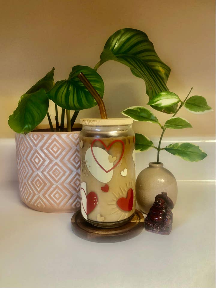 Valentijnsdagglas, beker met hart, boho-glazen beker, neutrale beker voor wholesale door MommyandMarie