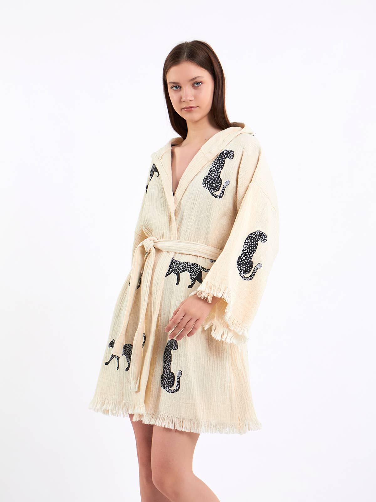 Yaz Concepts - Wholesale Kimono - Women's - White Leopard Print Short Robe Animal Print Clothing Kimono 9