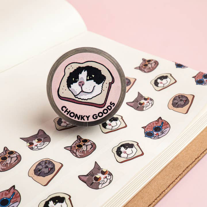 Chonky Goods by Ping Hatta. Studio - Wholesale Tape - Bread Cat Meme Clear Tape (pack of 5)