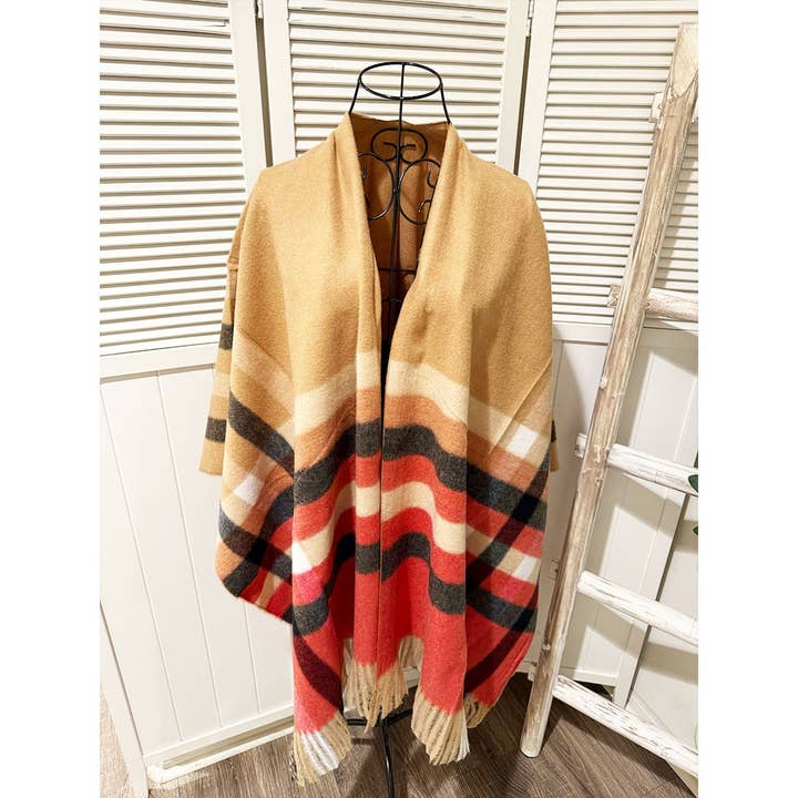 Love and Repeat - Vente Poncho – femme - Poncho à franges à carreaux4