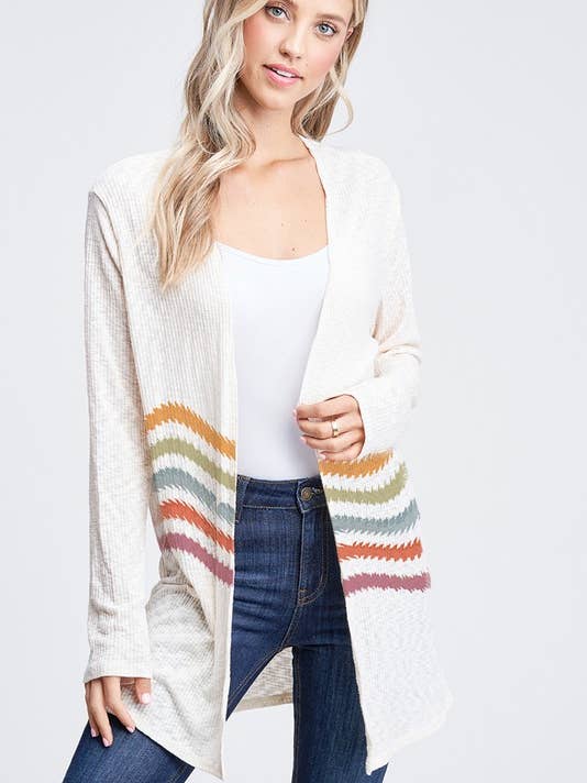 Wave stripe rib long sleeve cardigan for wholesale by Lemon Tree