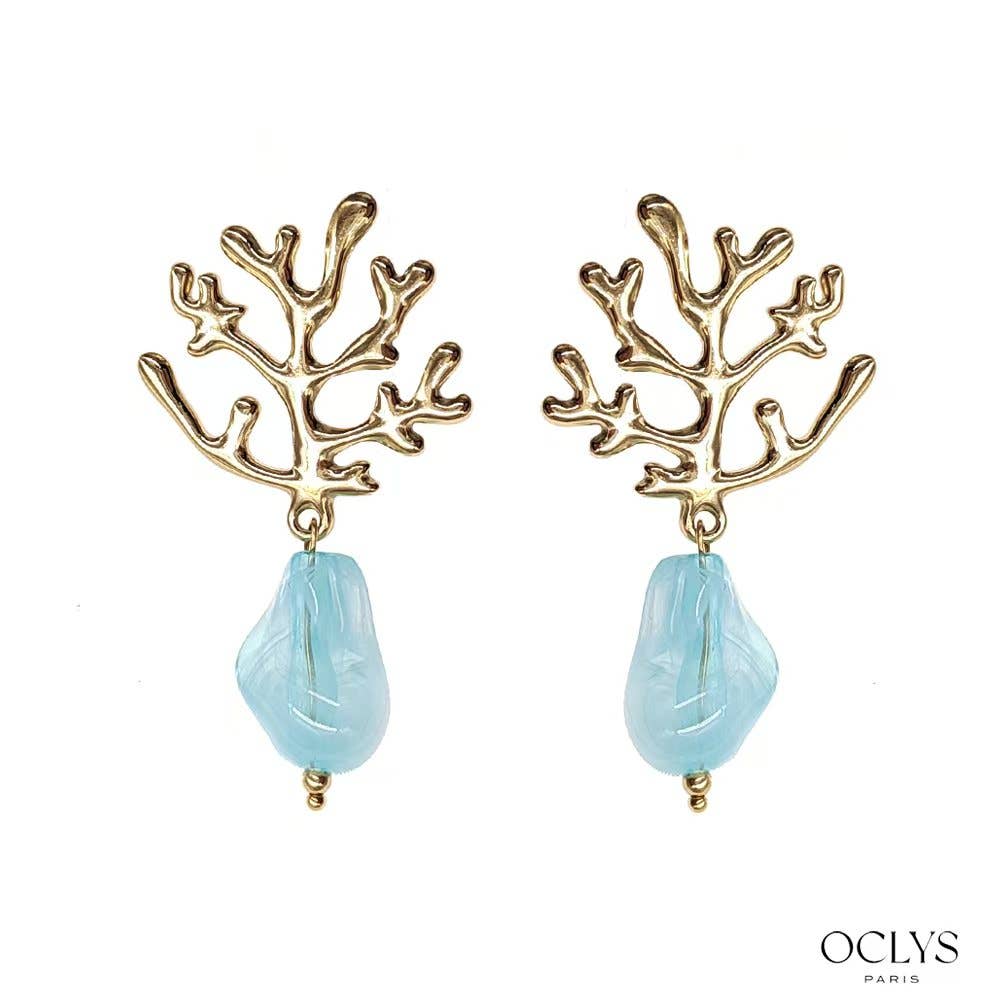 Oclys - Wholesale Dangle Earrings - Kana gold stainless steel resin coral earrings4