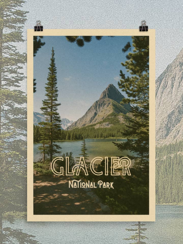 Affiches vintage inspirées du parc national des Glaciers 11x17 pour la vente par Traildust Goods