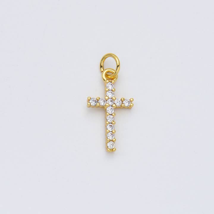 Beads Creation - Wholesale Individual Charm/Pendant - Gold Filled Dainty Cross Charm Pendant CZ Micro Pave, CP43410