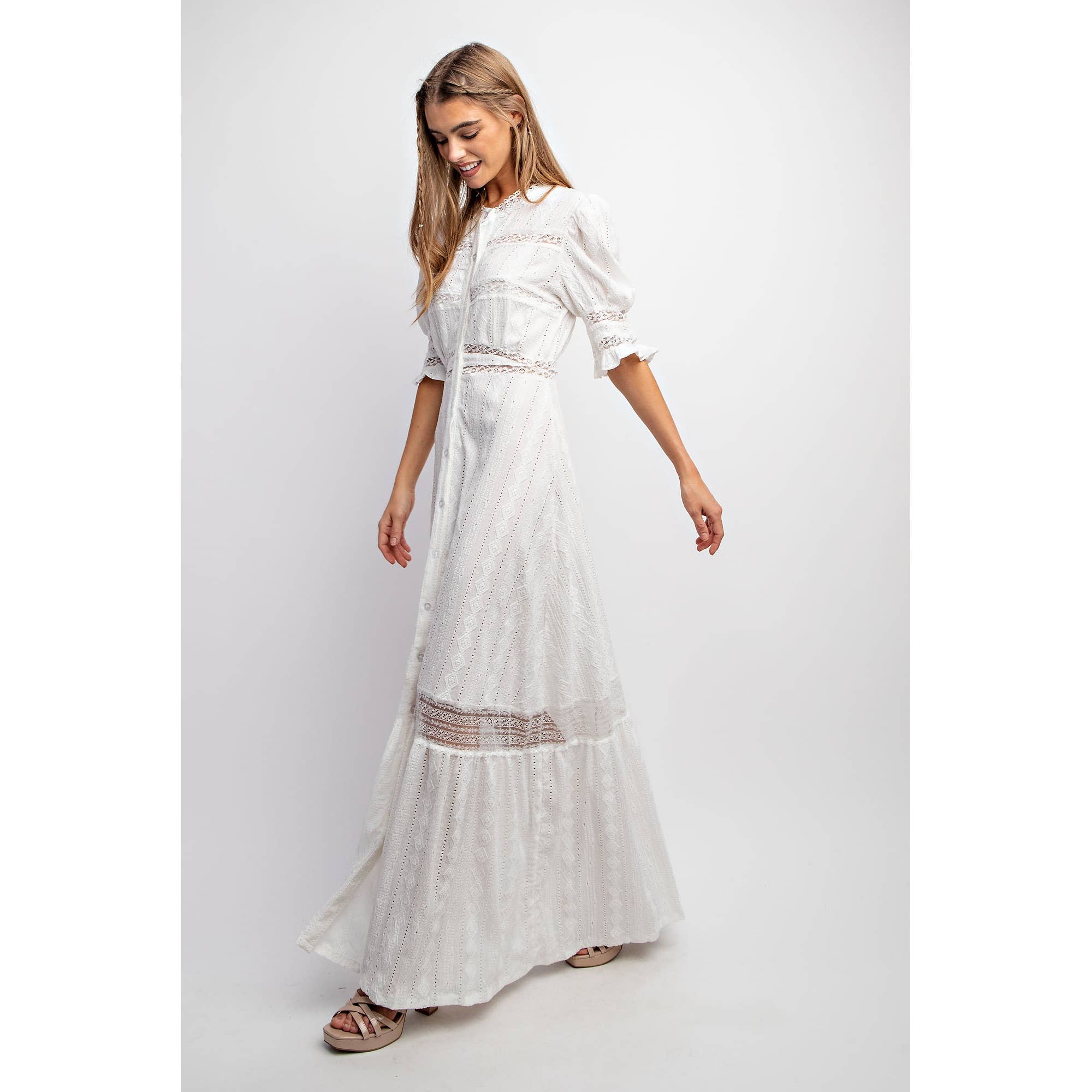 Sweet Generis - Wholesale Dress - Women's - CHIC WOVEN MAXI BUTTON DOWN SHIRT DRESS WITH TRIM LACE DETAI14