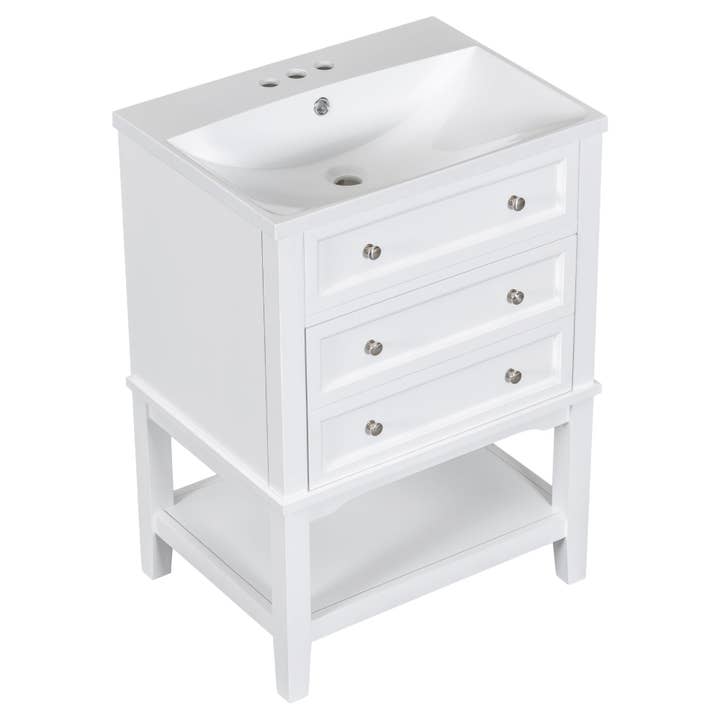 Orange County Decor - Wholesale Cabinet - 24" Bathroom Vanity With Sink, Bathroom Storage Cabinet With Drawer And Open Shelf, Solid Wood Frame, White White Solid Wood Mdf10