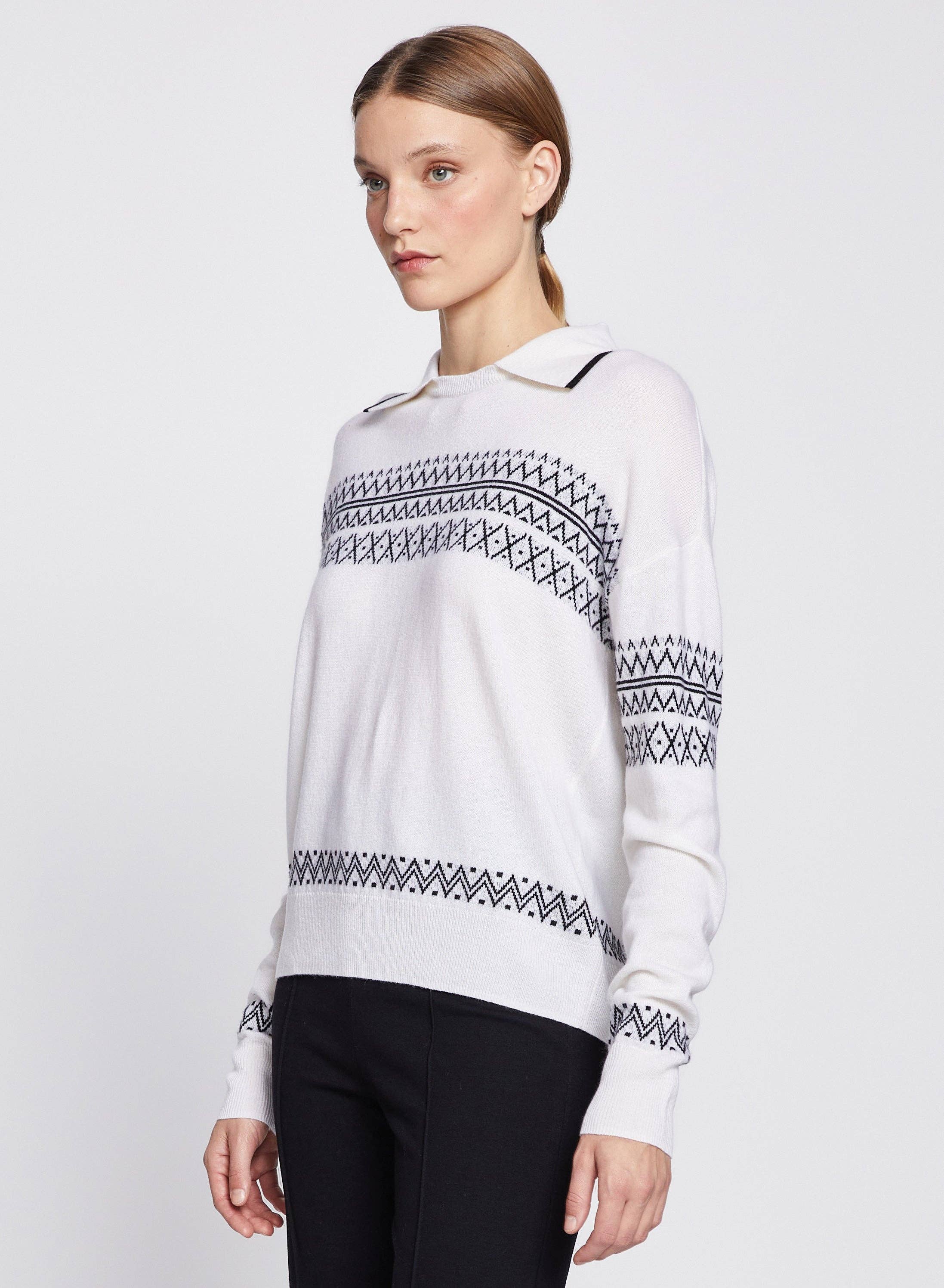 Stateside - Vente Pull en maille – femme - Pull à col Fair Isle en crème1