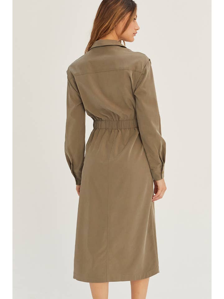 OLIVE CD8031 - Kayla Button Up Utility Midi dress for wholesale on Faire2