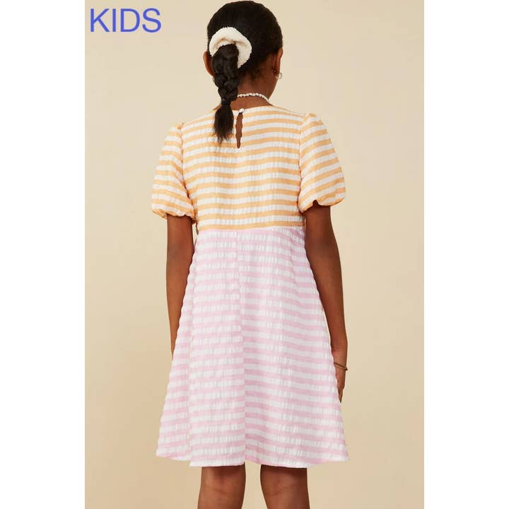 PINK Girls Color Blocked Mixed Seersucker Stripe Dress for wholesale on Faire