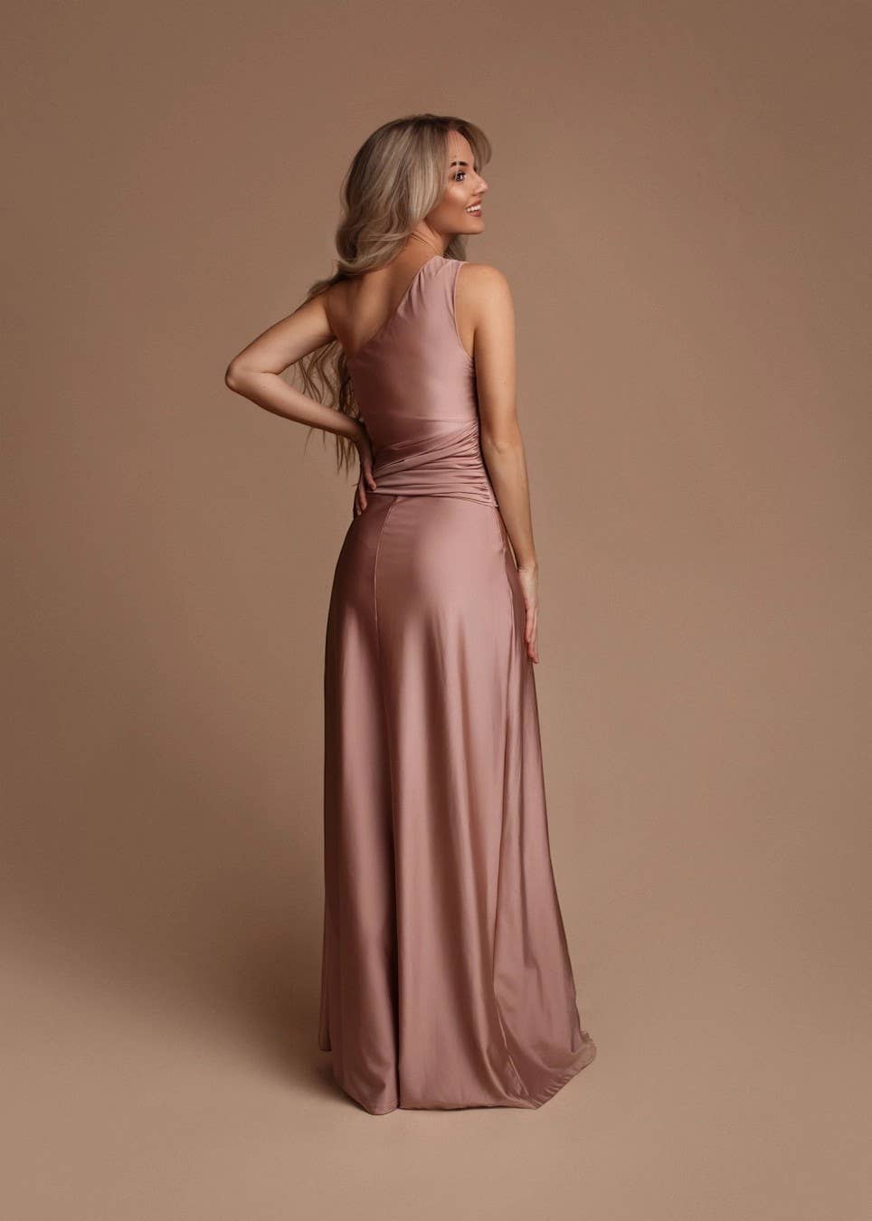 Eva & Lola - Epsilonn - Wholesale Gown - Women's - Asymmetrical Long Dress with Cutout and Elegant Slit - HM24359