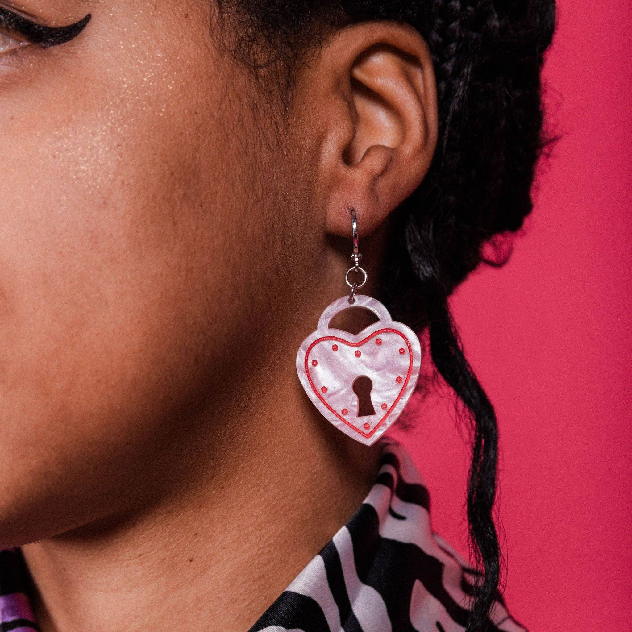 Foolish Fetish - Wholesale Dangle Earrings - All Locked Up Heart Padlock Earrings1