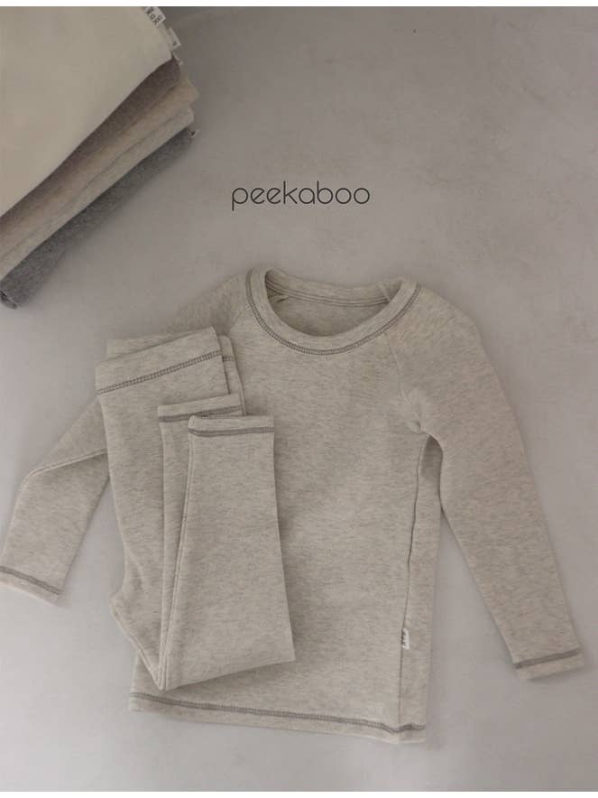 peekaboo - Wholesale Sleepwear Set - Kids - Kids Unisex Neutral Solid Color Long sleeves Pajama Set3