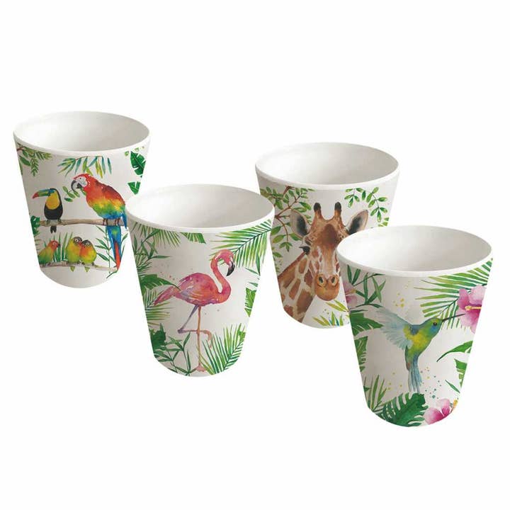 BAMBOO TUMBLER SET (4)-TROPICAL FLAMINGO for wholesale by Paperproducts Design • Ambiente