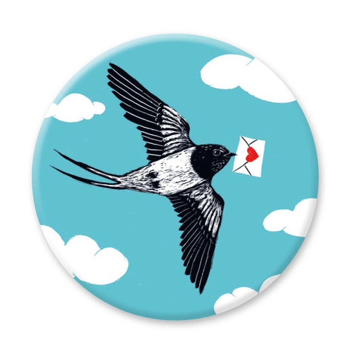 Round magnet swallow with love letter for wholesale by Katja Rub