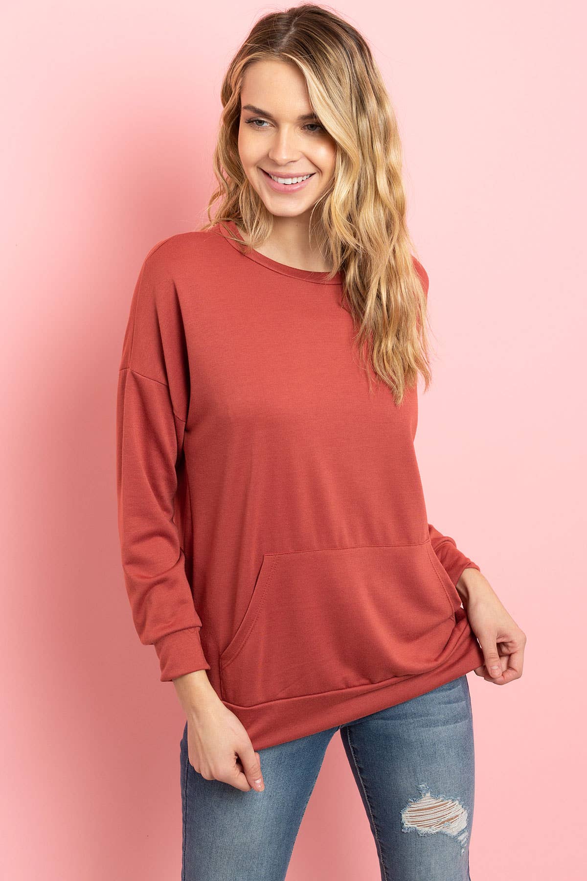 You & Me – wholesale Sweatshirt - Dam – PPT2063-LÅNGÄRMAD FRANSK FROTTÉ TOPP MED KÄNGURUFICKA70
