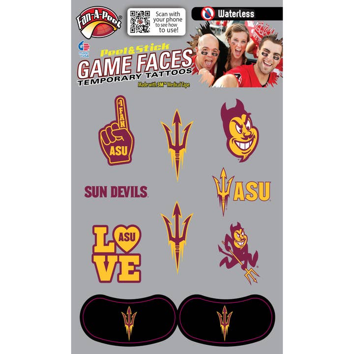 Fanapeel / Gamefaces - Wholesale Temporary Tattoo - Arizona State Game Faces® Temporary Tattoos