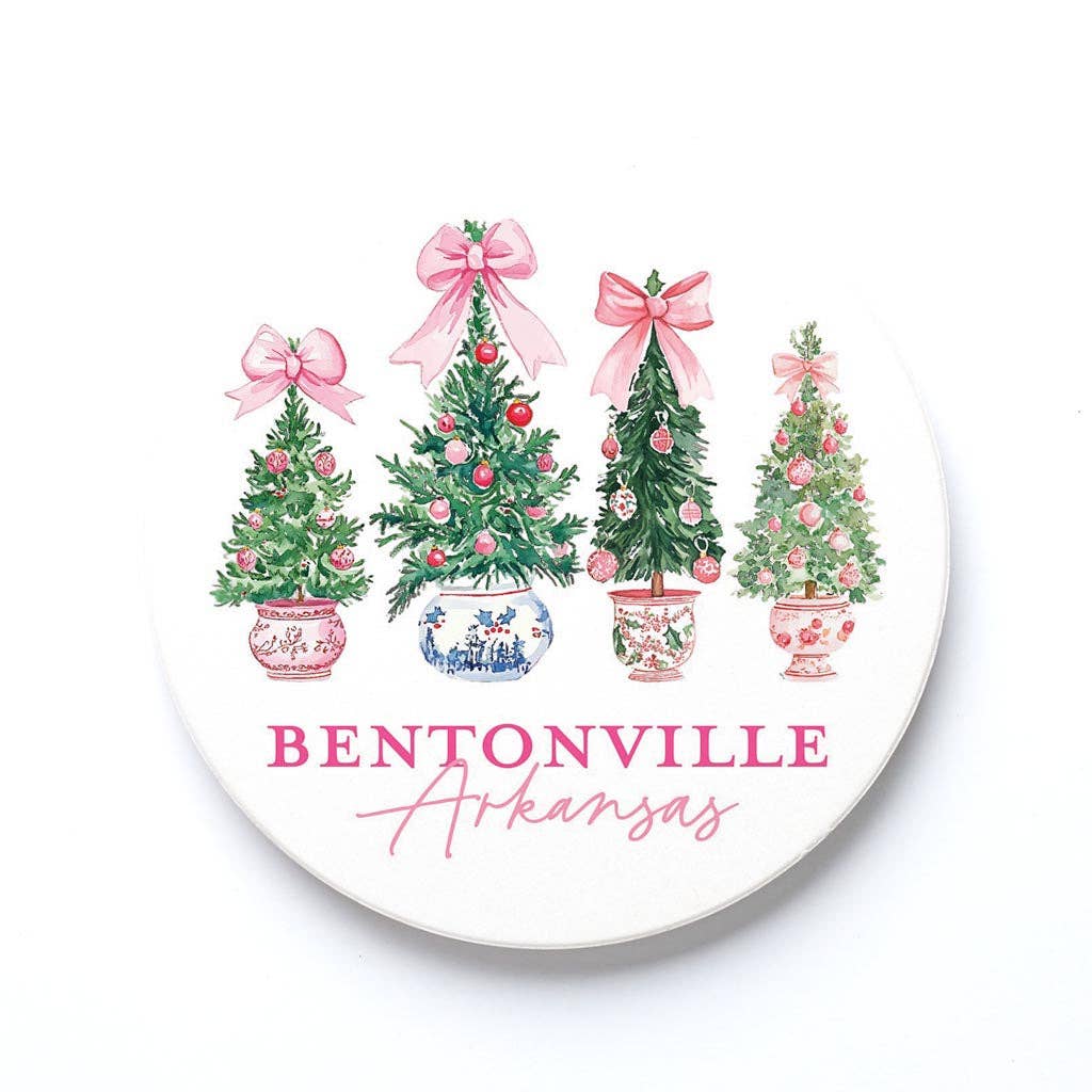 White Ceramic Round Coaster-Blush & Baubles Christmas | Custom for wholesale on Faire
