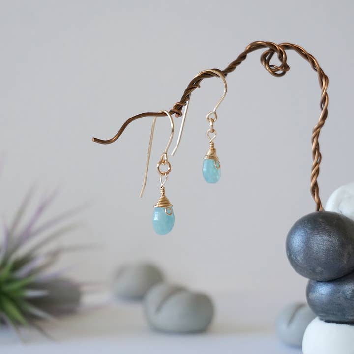 Raw Stone Elegance - Wholesale Dangle Earrings - Raw Aquamarine Earrings, Blue Earrings, March Crystal Gifts