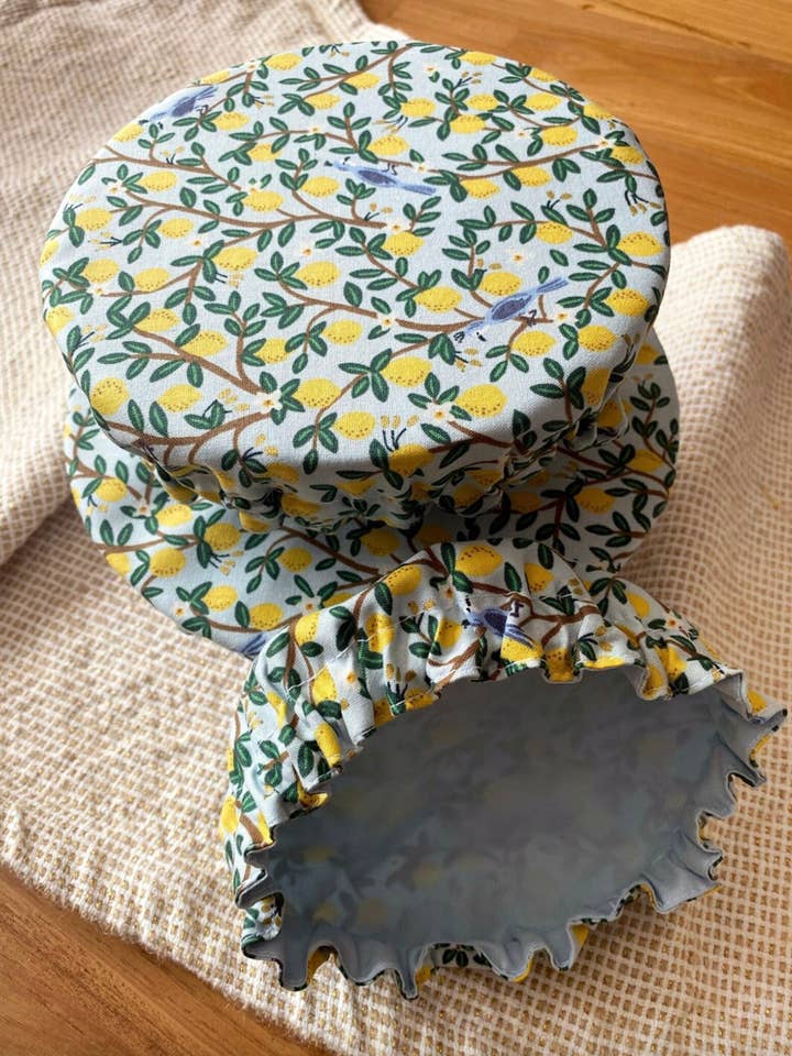 Dusty Blue Vintage Lemons Bowl Cover Set for wholesale by Peace Out Plastic