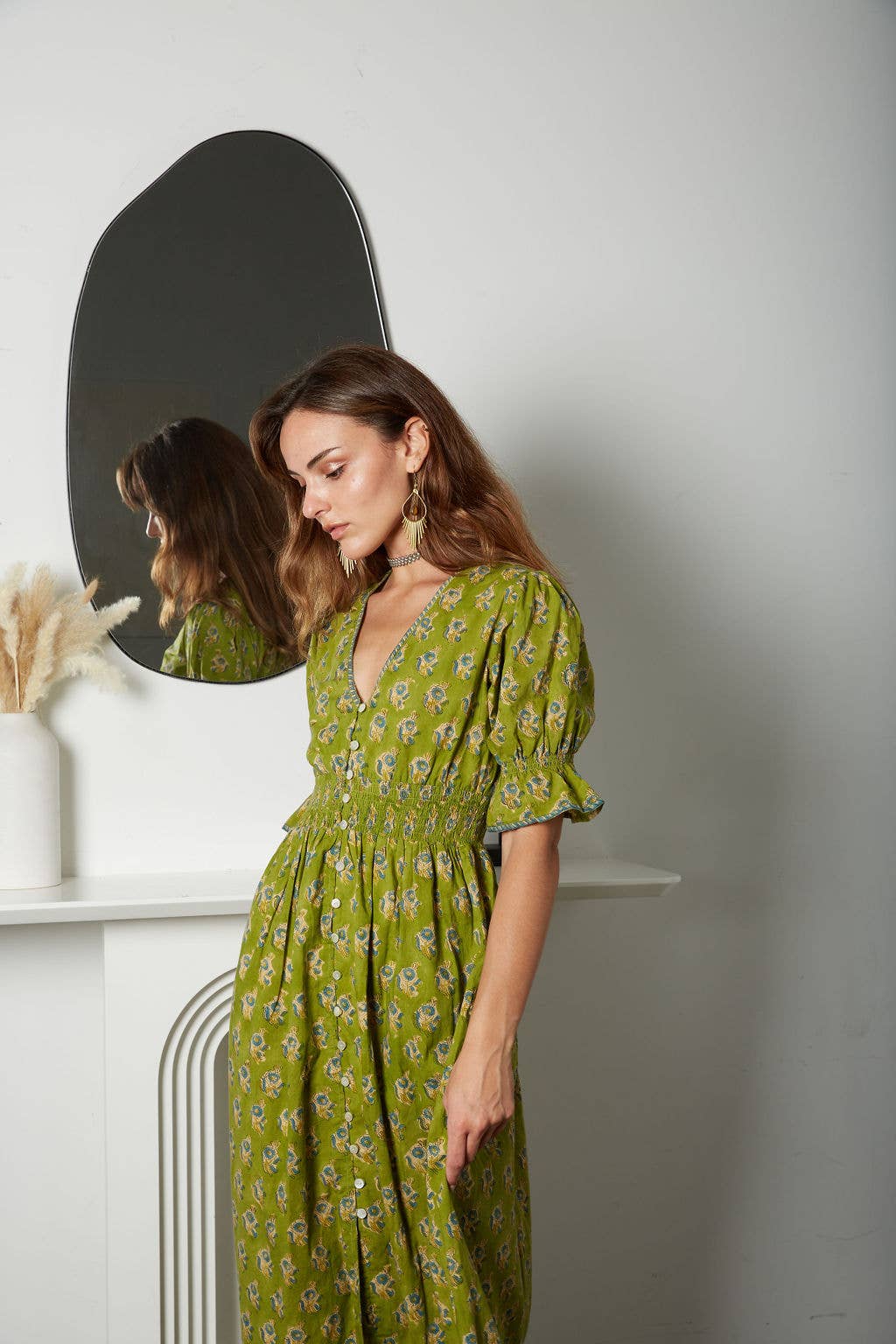 The Fox and The Mermaid – wholesale Dress – Women's – Tatiana Block Printed Dress (Olive) 8