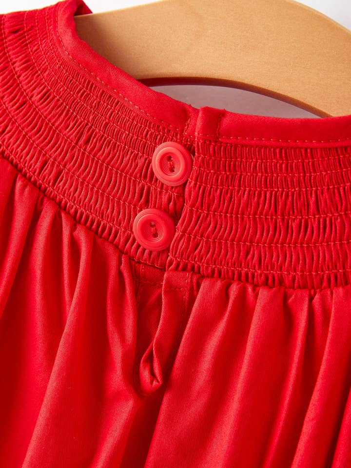 Rylee Faith Designs - Wholesale Dress - Kids - Girls Bow Smocking Embroidered Red Dress