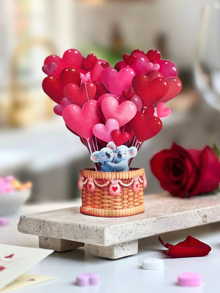 Mini Heart Balloons (10 Mini Pop-up Greeting Cards) for wholesale by FreshCut Paper LLC