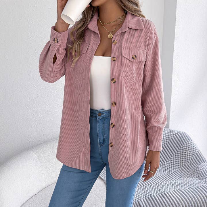 Masyal - Wholesale Shirt Jacket/Shacket - Women's - Autumn Winter Long-Sleeved Corduroy Mid-Length Jacket6