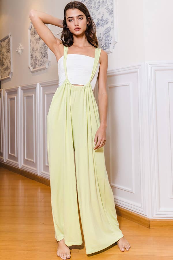 LIME R5104C Wide Leg Solid Suspender Pants for wholesale on Faire15