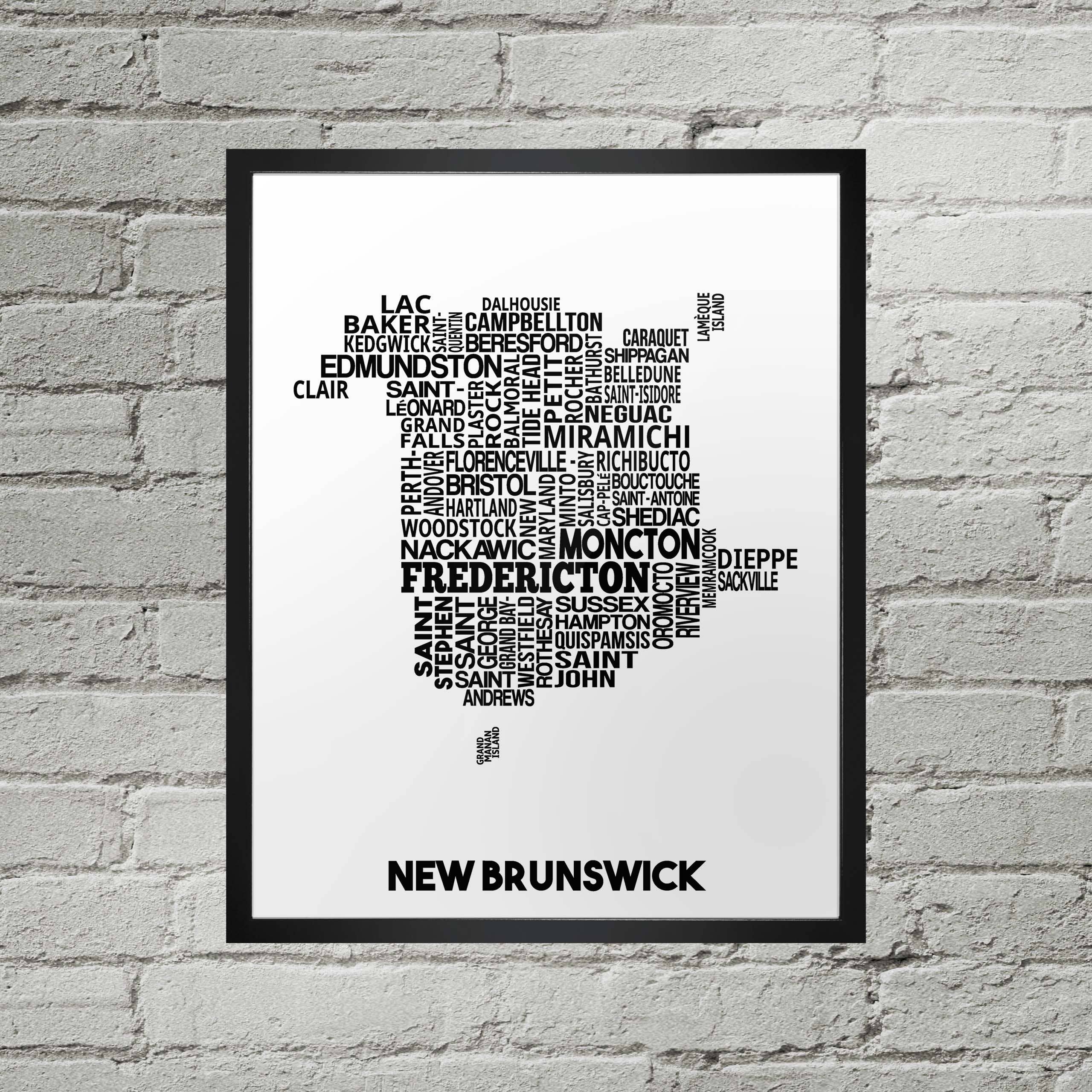 Damon D Chan - Wholesale Map - New Brunswick Cities Typography Map Print