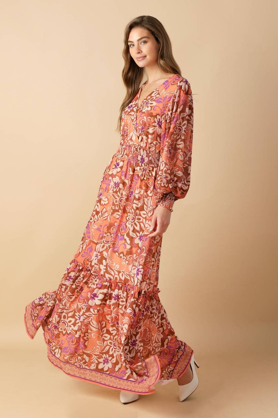 BROWN PURPLE A printed woven maxi dress - ID21806 for wholesale on Faire3