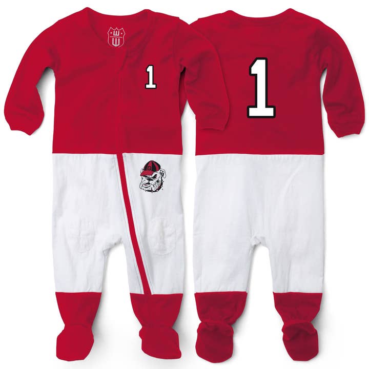 Wes & Willy Georgia Bulldogs Infant Football PJ Footie for wholesale by Wes and Willy
