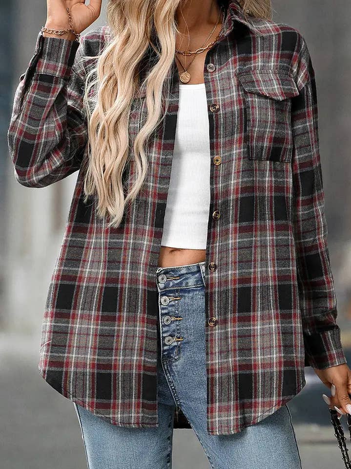 Lovesoft - Wholesale Button Down Shirt - Women's - Plaid Button Down Shirt with Pockets and Tie Hem1