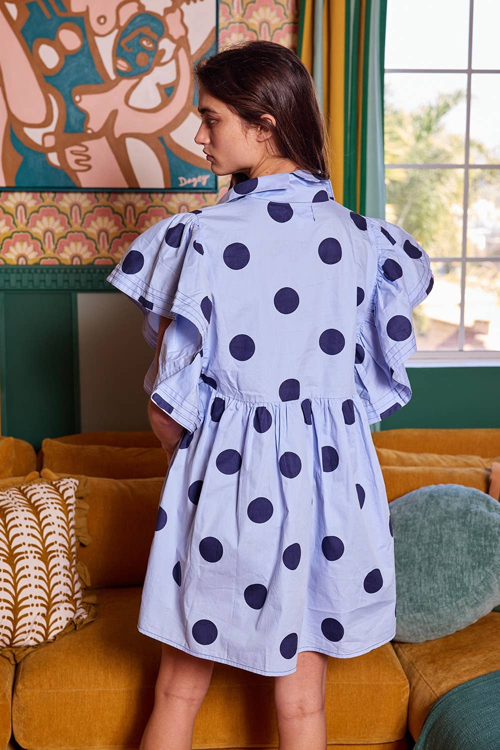 BUCKETLIST INC - Wholesale Dress - Women's - ID4283 Ruffle Sleeve Pintuck Detail Polka Dot Mini Dress28